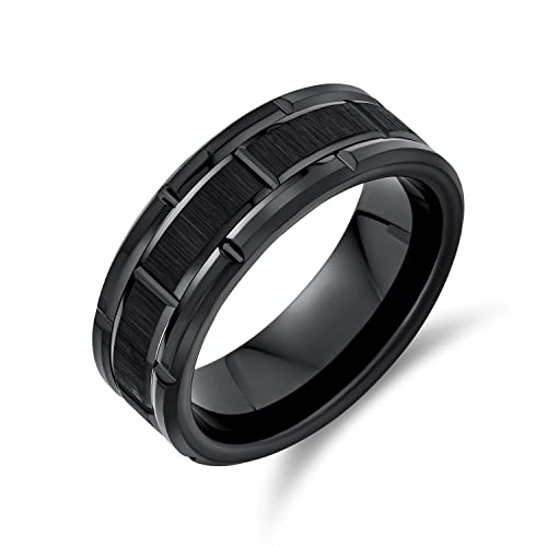 Bling Jewelry Personalisierte Gravur Herren Mechaniker Auto Racer Wide Tread Reifenband Ring für Männer für Biker Mattschwarz Titan 8MM von Bling Jewelry