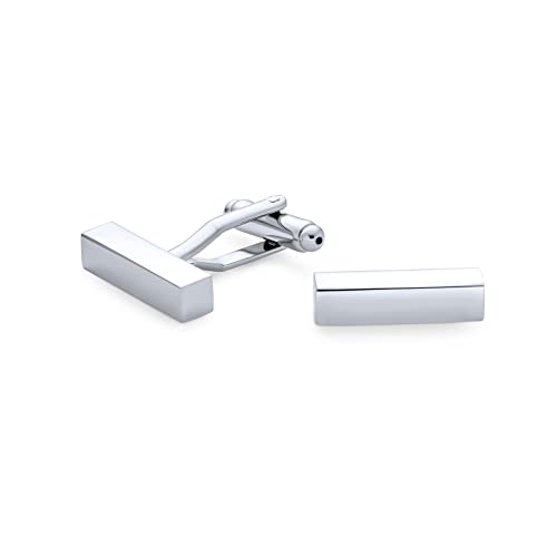 Personalisierte Initialen Monogramm Block Bar Rechteck Solide Manschettenknöpfe Hemd Messing Silber Ton Stahl Abschluss Führungsgeschenk Kugel Scharnier Verschluss von Bling Jewelry