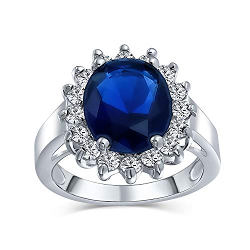 Bling Jewelry Personalisierte Klassische Traditionelle 5CTW Royal Blue CZ Krone Halo Oval Cubic Zirkonia Simuliert Saphir Verlobungsring Für Frauen Versprechen Ring Versilbert Anpassbar von Bling Jewelry