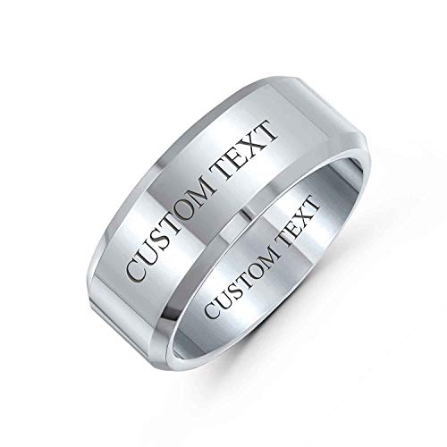 Bling Jewelry Personalisierte Matte Gebürstetem Titan Ehering Ring Für Männer Für Frauen Abgeschrägten Rand Kompfort Fit 8Mm Brauch Graviert von Bling Jewelry