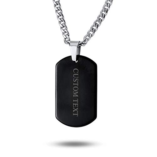 Bling Jewelry Personalisierte Medium Plain Simple Basic Cool Men's Engravable Black Dog Tag Anhänger Halskette für Männer Teens IP Edelstahl 24 Zoll Kette Custom Engraved von Bling Jewelry