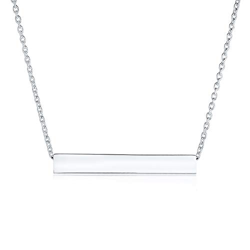 Bling Jewelry Personalisierte Nachricht Initialeen Einfache Geometrische Minimalistische Gravierbare 3-Seitige Rohr Horizontale Bar Anhänger Halskette Für Frauen Für Teenager .925 Sterling Silber von Bling Jewelry