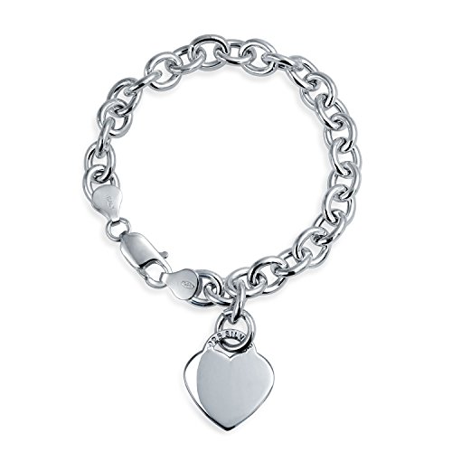 Personalisierte Substanzielle Link Herz Form Tag Charme Armband 8 Zoll Für Frauen Teens .925 Sterling Silber Hergestellt In Italy Brauchizable von Bling Jewelry