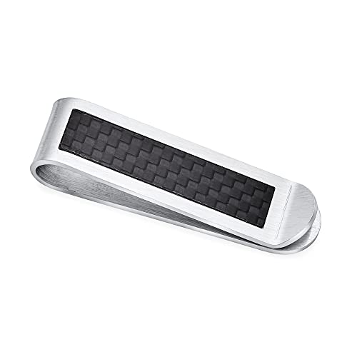 Bling Jewelry Personalisiertes Zweifarbig Schwarzes Gewebtes Design Schlankes Starkes Kohlefaser Männer Geldklammer Karteninhaber Geschenk Vater Silber Edelstahl Individuell Gestaltbar von Bling Jewelry