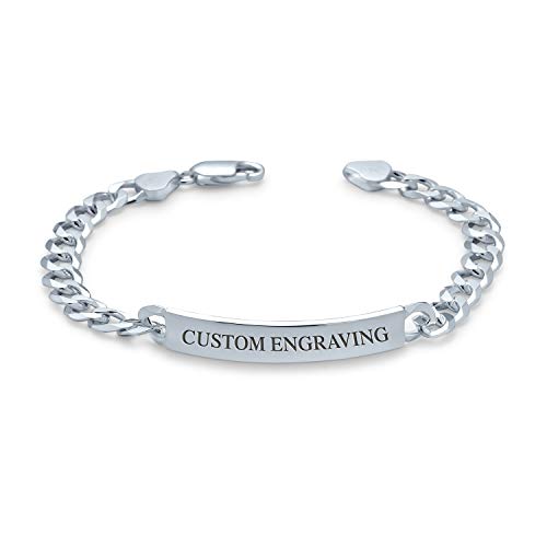 Bling Jewelry Personalisierter Bar Name Platten Identifikations Id Armband 6 MM Diamantgeschnittene Miami Cuban Curb Link Kette 200 Gauge .925 Sterling Silber 7 Zoll Individuell Graviert von Bling Jewelry