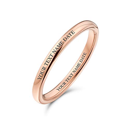 Bling Jewelry Personalisierter dünner minimalistischer Titan-Ehering poliert rosévergoldeter Ring für Männer Frauen 2MM individuell graviert von Bling Jewelry