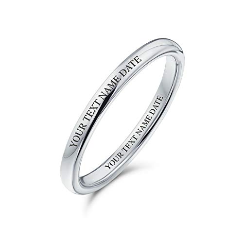 Bling Jewelry Personalisierter minimalistischer dünner stapelbarer Titan-Ehering für Männer und Frauen in Silberton 2MM individuell graviert von Bling Jewelry