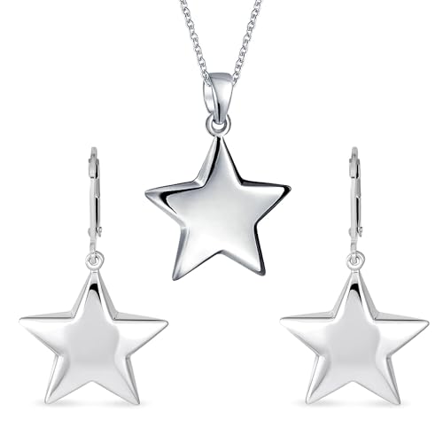 Bling Jewelry Personalisiertes Initial American Patriotic Celestial Rock Star Schmuckset Puff Star Dangle Anhänger Ohrringe Für Frauen Teen Graduation .925 Sterling Silber von Bling Jewelry