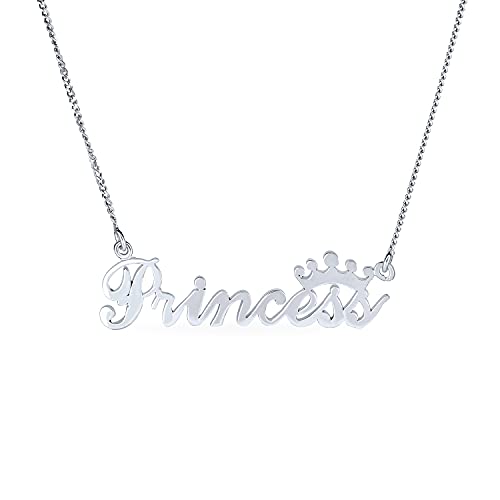 Bling Jewelry Personalisierte Sideways Bahnhof Halskette Zierlich Cursive Schrift Buchstaben Tiara Krone & Prinzessin Wort Halskette Anhänger Für Frauen Tochter Freundin Poliert .925 Sterling Silber von Bling Jewelry