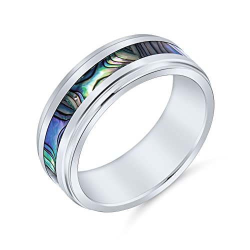 Bling Jewelry Regenbogen Abalone Inlay Paare Titan Hochzeit Band Ringe Für Männer Für Frauen Kompfort Fit 8Mm von Bling Jewelry