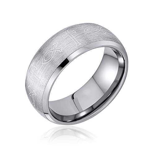 Bling Jewelry Religiöse Ichthys Jesus Fisch Katholisches Kreuz Paare Titan Eheringe Für Männer Für Frauen Matte Silber Ton 8Mm von Bling Jewelry