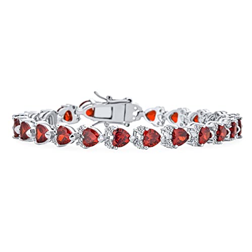 Bling Jewelry Romantisches rotes klares 20 CT Zirkonia AAA CZ Tennisarmband Herzform für Frauen Freundin Rhodium versilbert 7,5 Zoll von Bling Jewelry