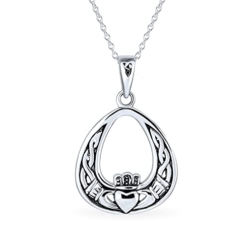 Bling Jewelry Romantische Bff Irish Himmlisch Infinity Liebe Knot Irish Friendship Large Claddagh Anhänger Halskette Für Frauen Teen Oxidiert .925 Sterling Silber von Bling Jewelry