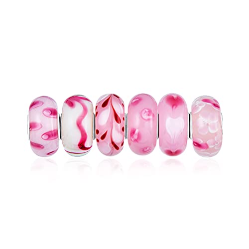 Gemischter Satz Von Bündel .925 Sterling Silber Kern Transluzent Schattierungen Von Weiß Rosa Floral Murano Glas Swirl Charme Bead Spacer Fits European Armband Für Frauen Teen von Bling Jewelry