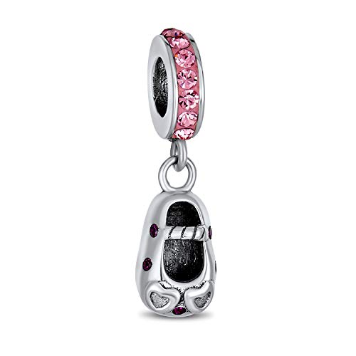 Bling Jewelry Rosa Kristall Herz Schuh Baumelnd Charme Bead Für Neue Mutter Für Frauen .925 Sterlingsilber Passt Europäisches Armband von Bling Jewelry