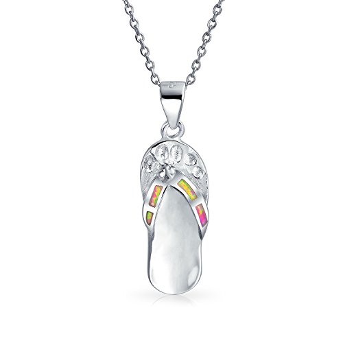 Bling Jewelry Rosa Regenbogen Erstellt Opal Nautischen Flip Flop Sandale Anhänger Halskette Für Frauen .925 Sterling Silber Oktober Birthstone von Bling Jewelry