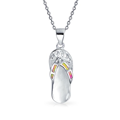 Rosa Regenbogen Erstellt Opal Nautischen Flip Flop Sandale Anhänger Halskette Für Frauen .925 Sterling Silber Oktober Birthstone von Bling Jewelry
