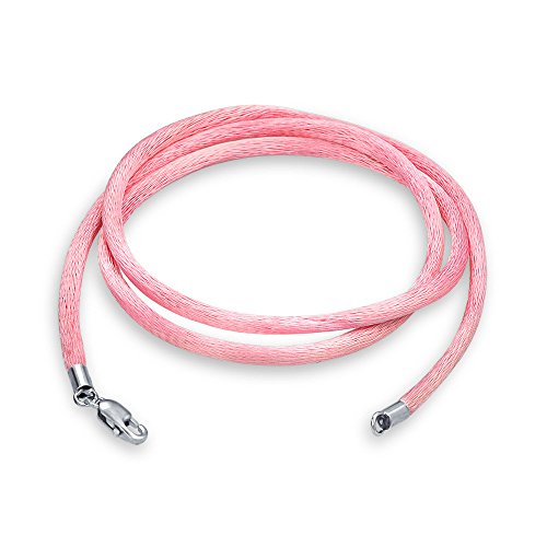 Bling Jewelry Rosa Satin Seidenhalsband Anhänger Schnur Für Frauen Männer Und Jugendliche 925 Sterling Silber Hummerkralle-Verschluss 20 Zoll von Bling Jewelry