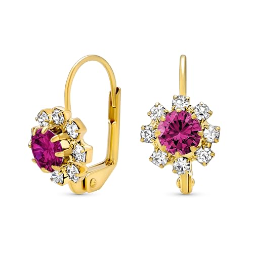 Fuchsia Rosa Und Weiß Kristall Blume 18K Gold Plattiert Messing Hebel Zurück Tropfen Ohrringe Für Frauen Simulierte Rubin von Bling Jewelry