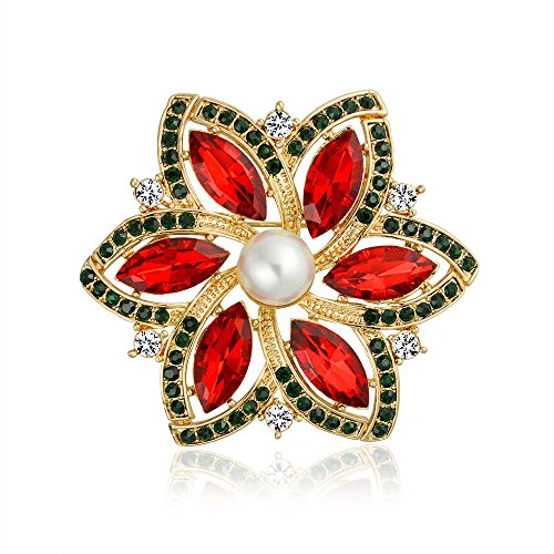 Bling Jewelry Rote Marquise Bunten Kristall Simulierte Perle Mode Große Erklärung Urlaub Weihnachtsstern Blume Schal Brosche Pin Für Frauen Vergoldet von Bling Jewelry