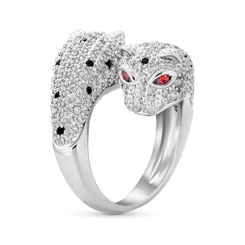 Bling Jewelry Rotes Auge Schwarz Weiß Cubic Zirconia CZ Mode Leopard Panther Cat Statement Bypass Ring Für Frauen Silber Vergoldet Messing von Bling Jewelry