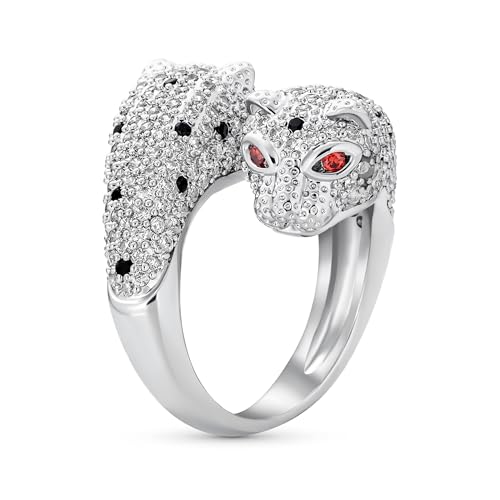 Bling Jewelry Rotes Auge Schwarz Weiß Cubic Zirconia CZ Mode Leopard Panther Katze Statement Bypass Ring Für Frauen Silber Vergoldet Messing von Bling Jewelry