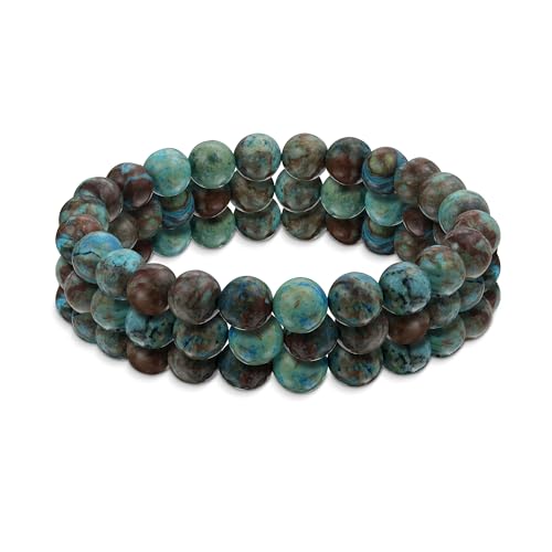 Bling Jewelry Satz von DREI stapelbaren Armbändern aus Halbedelsteinsträngen mit blauen Eichen-Jaspis-Rundkugelperlen 8MM Stretch für Frauen, Männer, Teenager, Unisex Bling Jewelry Satz von DREI stapelbaren Armbändern aus Halbedelsteinsträngen mit blauen Eichen-Jaspis-Rundkugelperlen 8MM Stretch für Frauen, Männer, Teenager, Unisex von Bling Jewelry