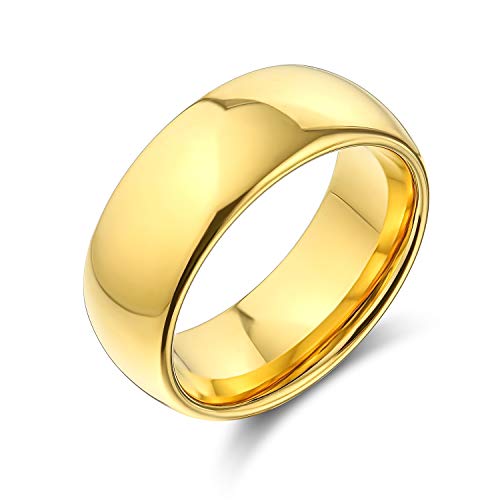 Bling Jewelry Schlichte Einfache Kuppel Paare Titanium Hochzeit Band Poliert 14K Gold Plattiert Ring Für Männer Für Frauen Komfort Fit 8Mm von Bling Jewelry