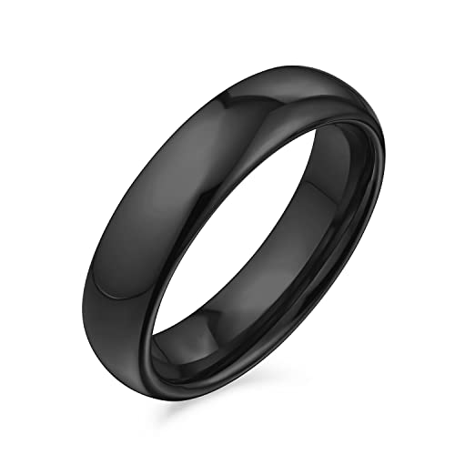 Bling Jewelry Schlichte Einfache Kuppel Paare Titanium Hochzeit Band Poliert Ring Für Männer Für Frauen Komfort Fit Schwarz Ton 5Mm von Bling Jewelry