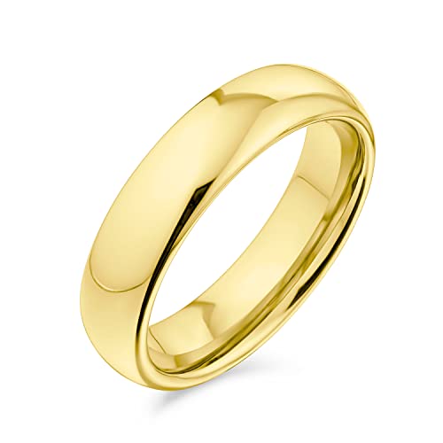 Bling Jewelry Einfacher Kuppel-Paarring aus Titan, polierter Ring für Männer und Frauen, komfortable Passform, Goldton, 5MM von Bling Jewelry