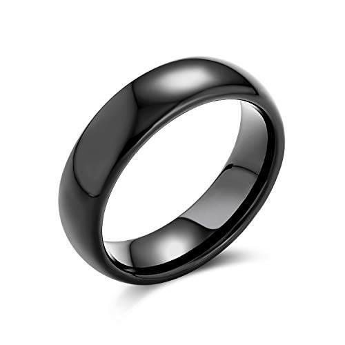Bling Jewelry Schlichte Einfache Kuppel Schwarz Paare Titanium Hochzeit Band Ring Für Männer Für Frauen Komfort Fit 6Mm von Bling Jewelry