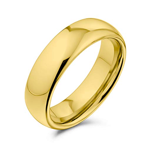 Bling Jewelry Schlichtes Einfaches Kuppel-Paar Titanium Hochzeit Band Poliert 14K Gold Überzogener Ring Für Männer Für Frauen Komfort Fit 6Mm von Bling Jewelry