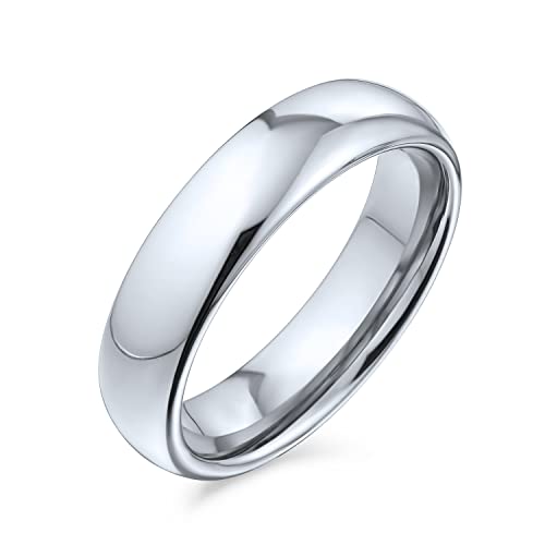 Bling Jewelry Schlichte Einfache Kuppel Paare Titanium Hochzeit Band Poliert Ring Für Männer Für Frauen Komfort Fit Silber Ton 5Mm von Bling Jewelry