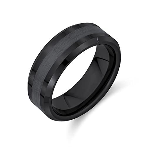 Bling Jewelry Schlichter Einfacher Abgeschrägter Rand Gunmetal Paare Titan Ehering Ring Für Männer Für Frauen Kompfort Fit 8Mm von Bling Jewelry