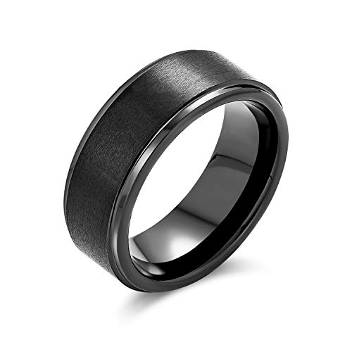 Bling Jewelry Schlichter Einfacher Schwarzer Matte Paare Titanium Ehering Ring Für Männer Für Frauen Abgeschrägte Kante Kompfort Fit 8Mm von Bling Jewelry