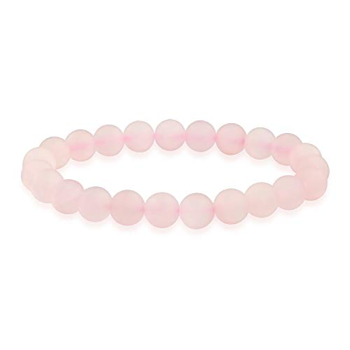 Bling Jewelry Halbedelstein Matt Rosa Rosenquarz Runde Perlenkugel 8MM Stapel Stretch Armband Für Frauen Männer Teenager Unisex von Bling Jewelry