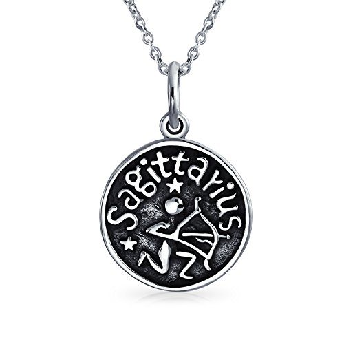 Bling Jewelry Schütze Sternzeichen Astrologie Horoskop Runde Medaillon Anhänger Für Männer Frauen Halskette Antiqued Sterling Silber von Bling Jewelry