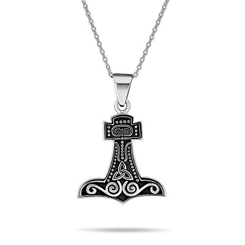 Bling Jewelry Schutz Amulett Keltischer Knoten Wikinger Norse Thors Hammer Anhänger Halskette Für Männer Frauen Oxidiert .925 Sterling Silber von Bling Jewelry