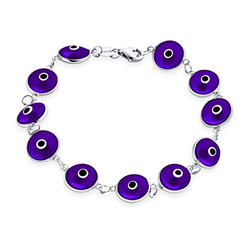 Bling Jewelry Schutz Glück Amulett Türkisch Transparent Glasperle Evil Eye Armband Für Frauen Teenager .925 Sterling Silber Durchscheinend Lila 7,5 Zoll von Bling Jewelry