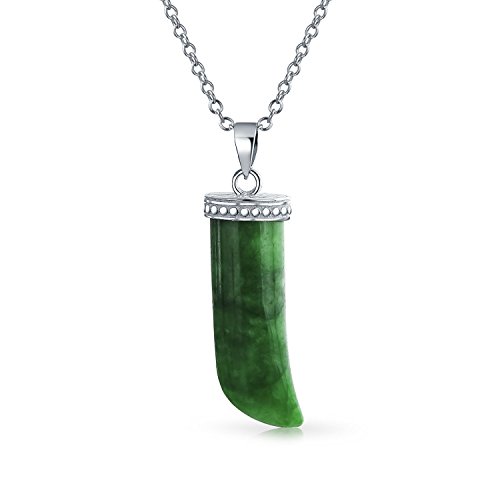 Bling Jewelry Schutz Zahn Amulett Grün Gefärbter Jade Edelstein Italienisches Horn Anhänger Halskette Für Frauen Für Männer .925 Sterlingsilber von Bling Jewelry