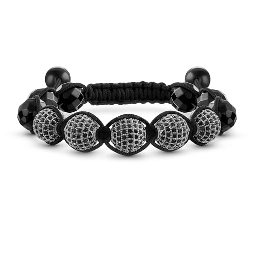 Bling Jewelry Schwarz Pave Kristall Kugel Hämatit Shamballa Inspired Armband Für Frauen Für Männer Schwarz Cord Schnur Einstellbar von Bling Jewelry