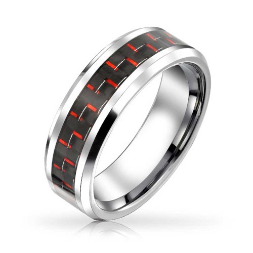 Bling Jewelry Schwarz Rot Carbon Fiber Inlay Hochzeit Band Ring 8Mm von Bling Jewelry