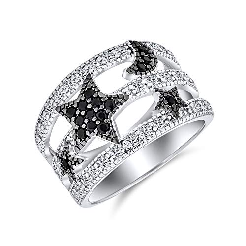 Bling Jewelry Schwarz Weiß Pave Cubic Zirconia Cz Mode Himmlisch Patriotisch Usa Amerikanisch Rock Star Sparkly Breite Anweisung Band Ring Für Frauen Teen Silber Plattiert von Bling Jewelry