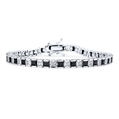 Bling Jewelry Klassische Schwarz & Weiß Abwechselnd Funkelnden Simulierten Edelstein 20Ct Quadrat Princess Cut Cubic Zirconia Aaa Cz Tennis Armband Für Frauen Freundin Versilbert 7 Zoll von Bling Jewelry