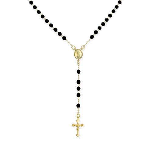 Bling Jewelry Religiöse Schwarze Perlen Gesegnete Mutter Jungfrau Maria Rosenkranzperlen Kruzifix Kreuz Halskette Für Frauen Teenager 18K Vergoldet von Bling Jewelry