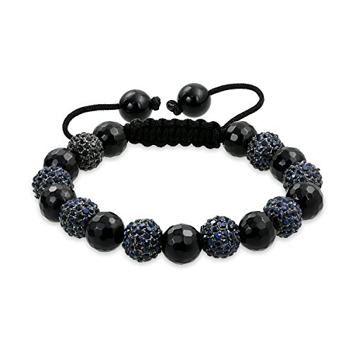 Schwarz Facettierte Onyx Pave Kristall Shamballa Inspiriert Armband Für Frauen Für Männer Schwarze Schnur String Verstellbar von Bling Jewelry