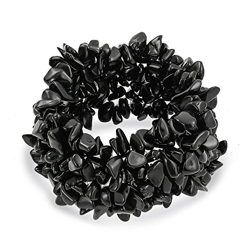 Bling Jewelry Schwarzer Onyx Chip Stein Breite Chunky Cluster Multi Strand Stretch Statement Armband Für Frauen von Bling Jewelry