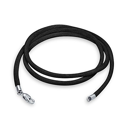 Bling Jewelry Schwarzes Satin-Seidenhalsband-Anhängerschnur Für Frauen Für Männer Teenager 925 Sterlingsilber-Karabinerverschluss 20 Zoll von Bling Jewelry