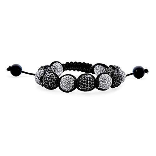 Bling Jewelry Schwarzes Und Weißes 10Mm Pave Crystal Disco Ball Shamballa Inspiriertes Armband Für Frauen Für Männer Schwarze Schnur Einstellbar von Bling Jewelry