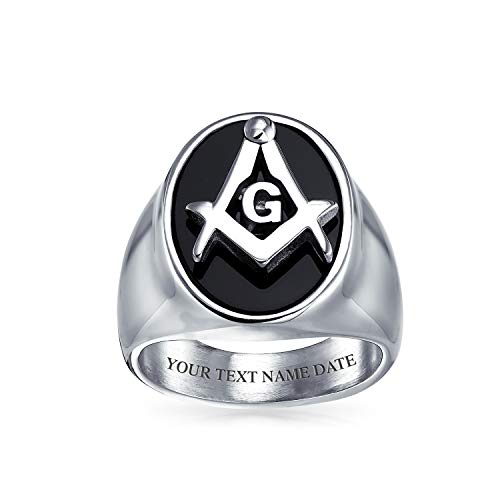 Bling Jewelry Secret Society Quadratischer Kompass Schwarz Oval Herren Signet Freimaurer Freimaurer Ring Für Männer Silber Ton Edelstahl von Bling Jewelry